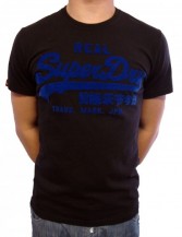 Jet Black Vintage Entry Flocked Logo T Shirt by Superdry