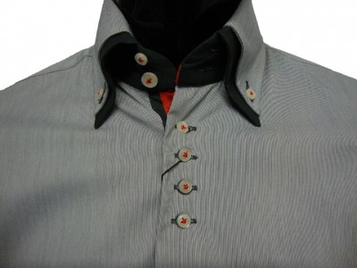 9020 3-14 Double Collar Fine Stripe Shirt garment details
