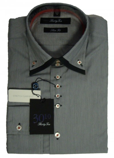 9020 3-14 Double Collar Fine Stripe Shirt garment details
