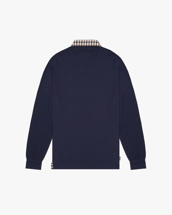 Long Sleeve Club Check Collar Polo Navy-11