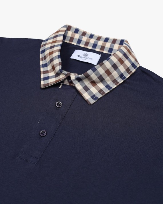 Long Sleeve Club Check Collar Polo Navy-11