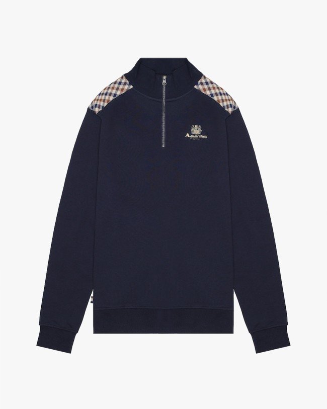 Club Check Shoulder 1/4 Zip Sweat Navy-11