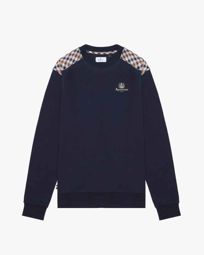 Navy-11 Club Check Shoulder Sweatshirt