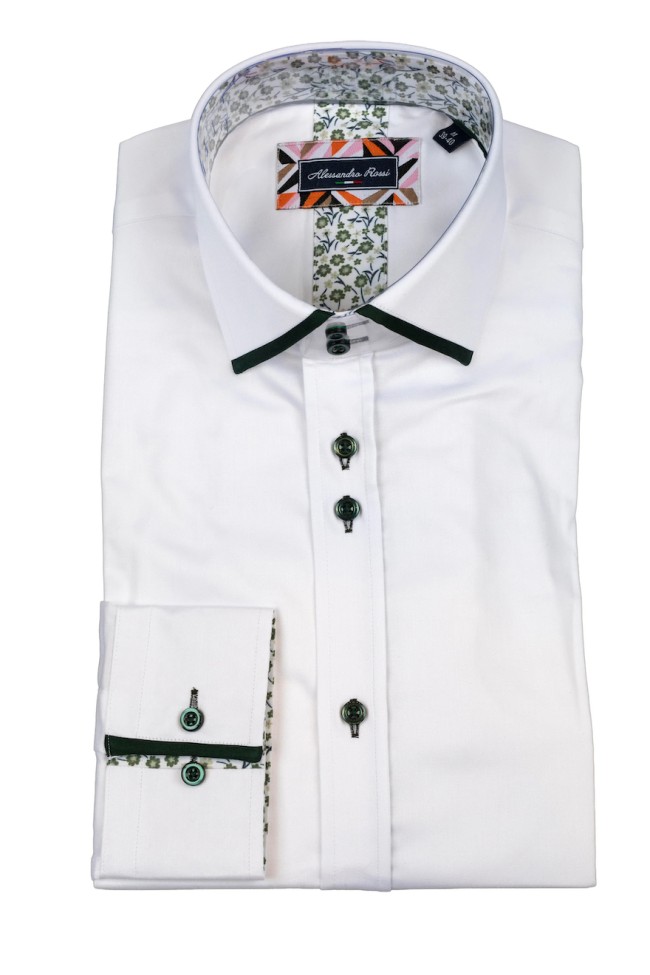 Plain Contrast Trim Shirt White/Green