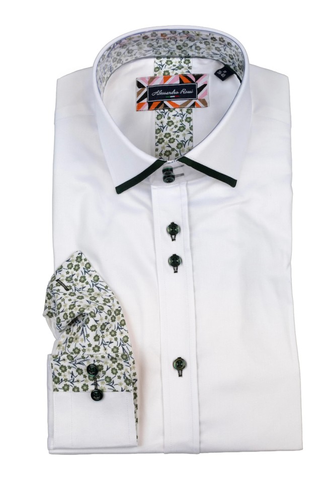 Plain Contrast Trim Shirt White/Green