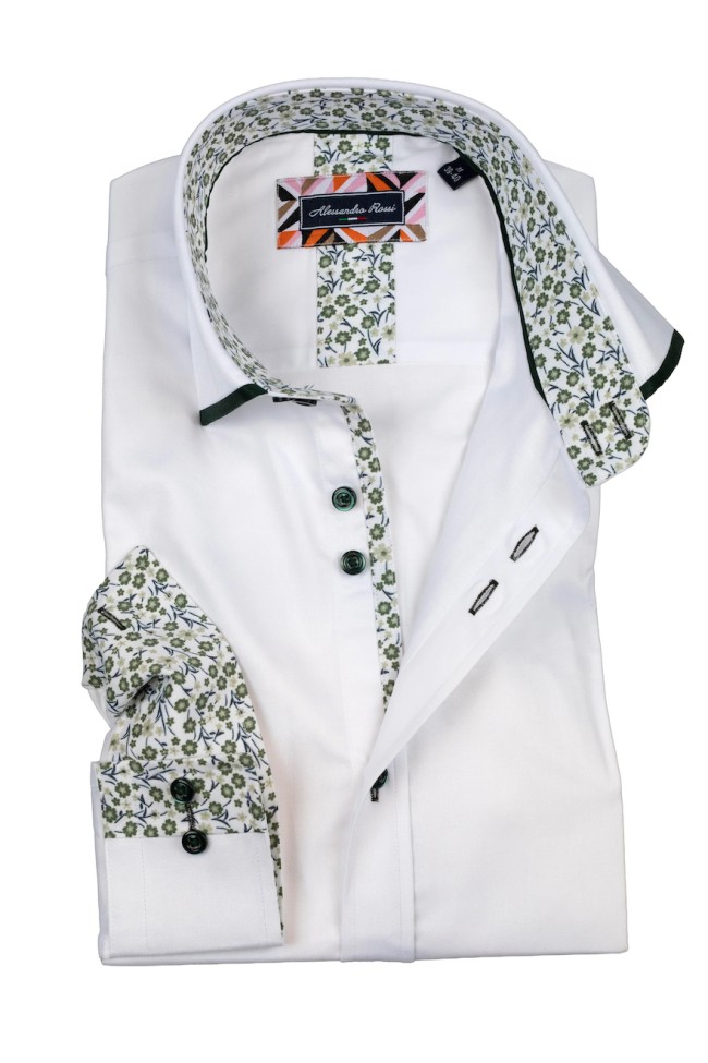 Plain Contrast Trim Shirt White/Green