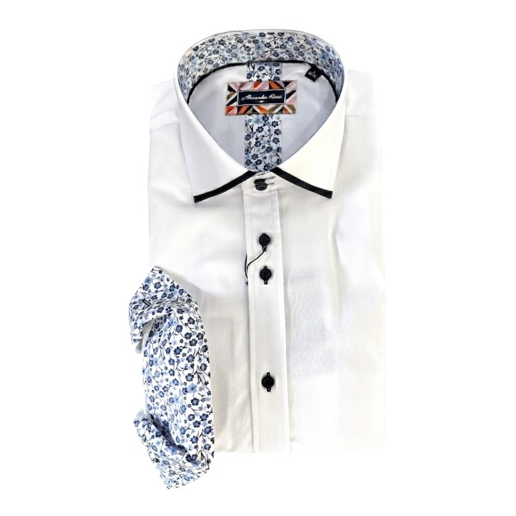 Plain Contrast Trim Shirt White/Navy