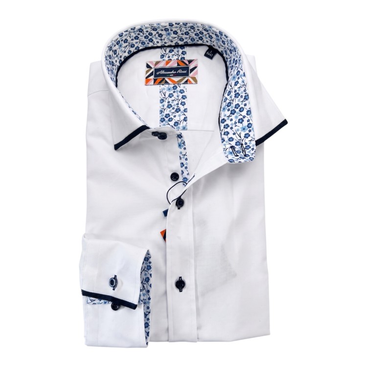 Plain Contrast Trim Shirt White/Navy