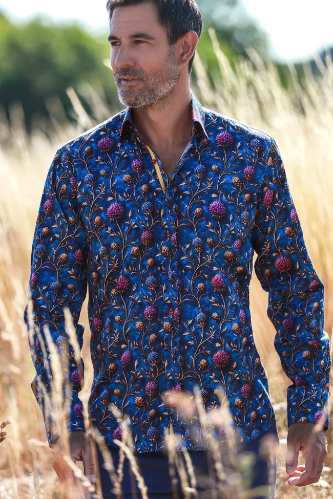 Highland Thistles Print Shirt Blue