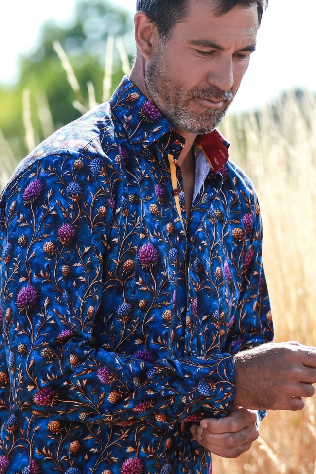 Highland Thistles Print Shirt Blue