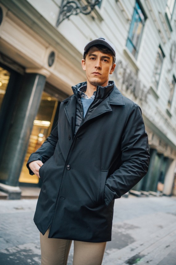Park Zip Through Padded Rain Coat Navy-50