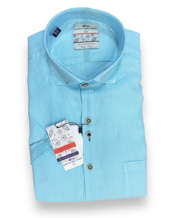 Larrau Short Sleeve Linen Shirt Aqua/Blue