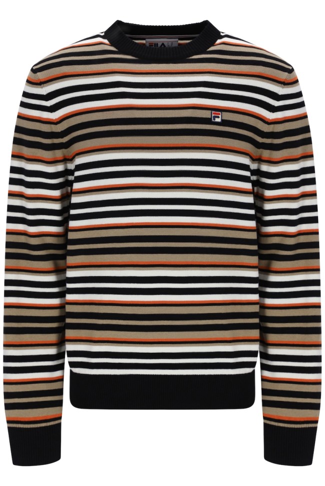 Elias Multi Stripe Knitted Jumper Black/Gardenia/BurntOchre/Chinchilla-001
