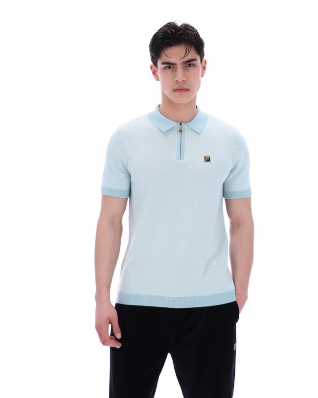 Marty Herringbone Zip Knit Polo Sterling/Blue-440