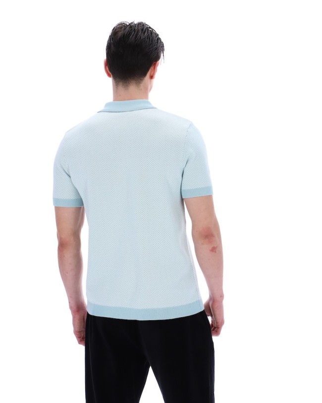 Marty Herringbone Zip Knit Polo Sterling/Blue-440