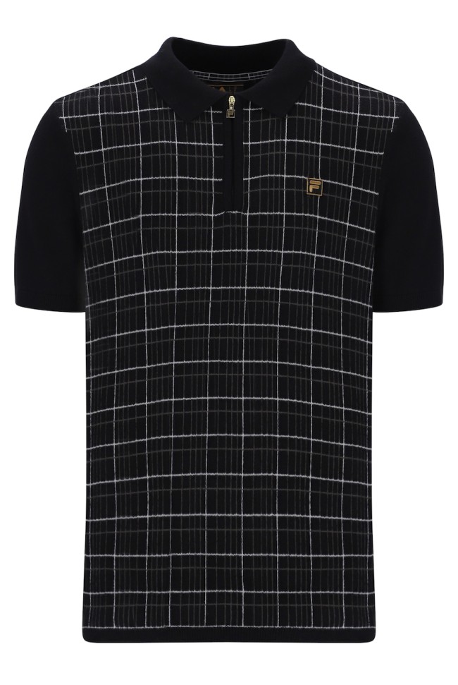 Enzo Check Knitted Polo Shirt Black-001