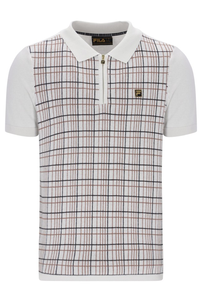 White/Down-129 Enzo Check Knitted Polo Shirt