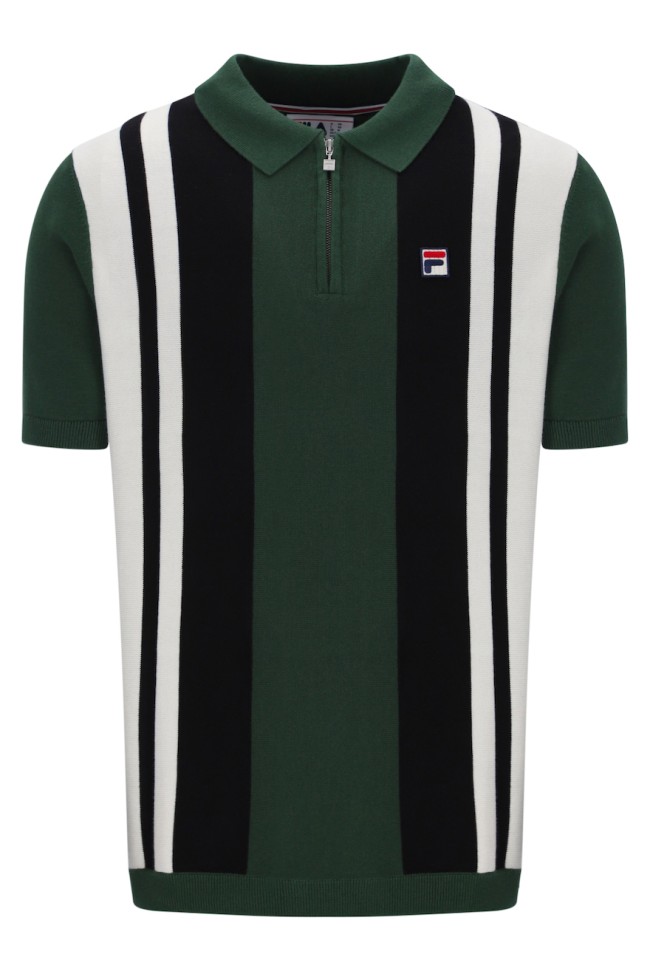 PineNeedle/Black/Gardenia-266 Lazar Knitted Zip Polo Shirt