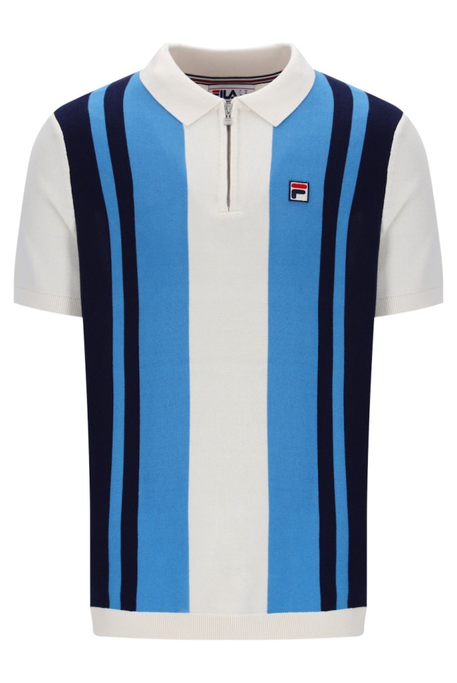 Lazar Knitted Zip Polo Shirt Gardenia/FilaNavy/AzureBlue-130