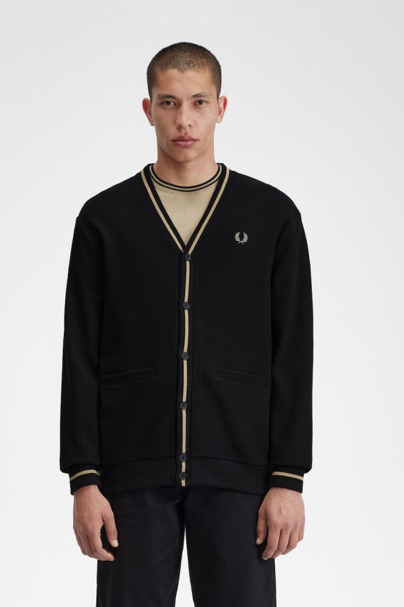 Fred Perry M2654 Tipped Pique Texture Cardigan Cardigans from ApacheOnline