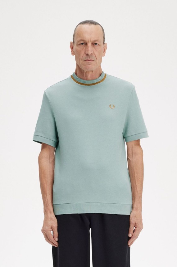 M7 Crew Neck Pique T Shirt Silver/Blue-959