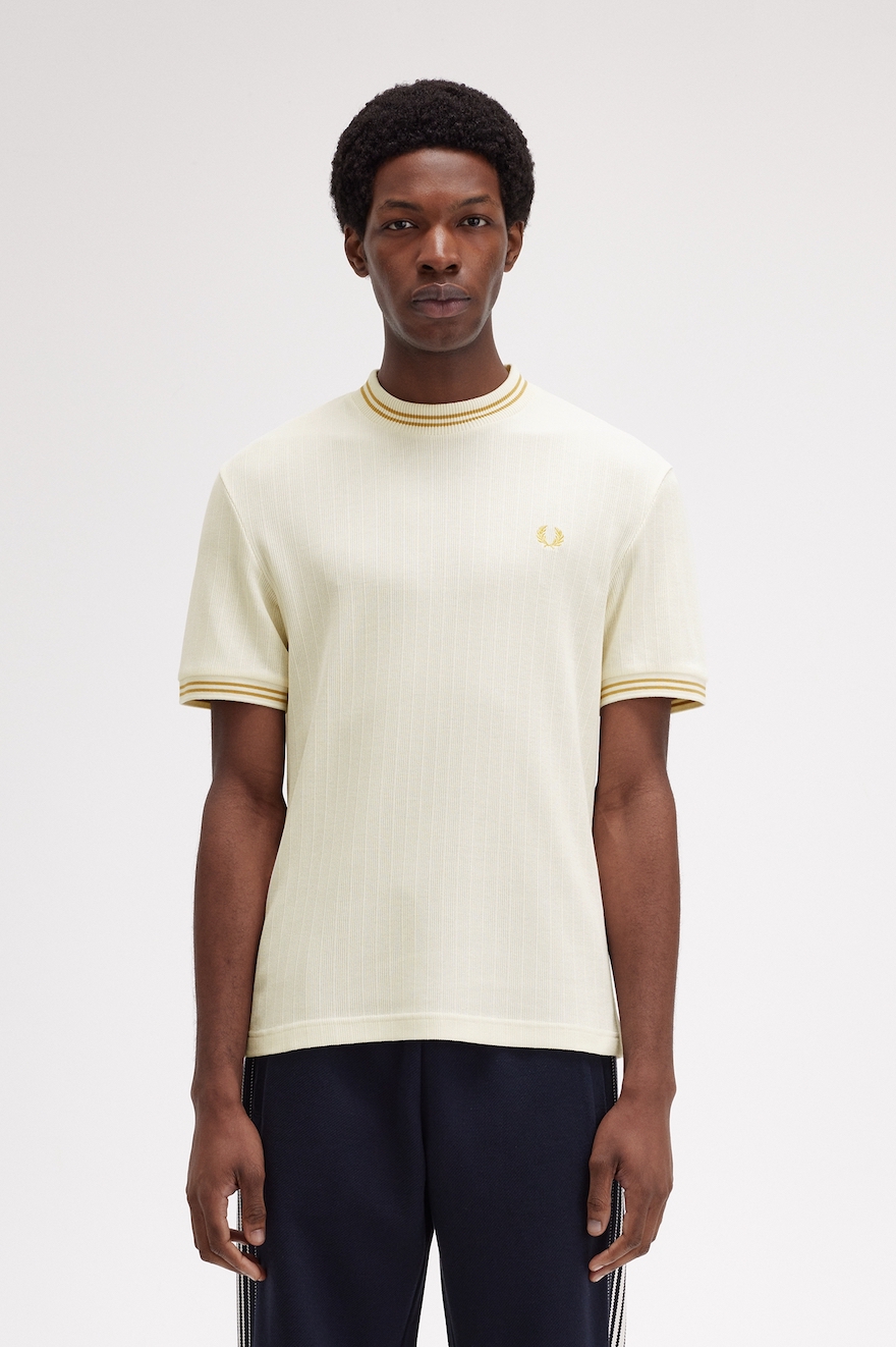 【FRED PERRY】 ★ Ribbed Jersey T-Shirt ★ Black, Blue, Ecru Ribbed Jersey T-Shirt - Ecru | Men's T-Shirts | Designer T