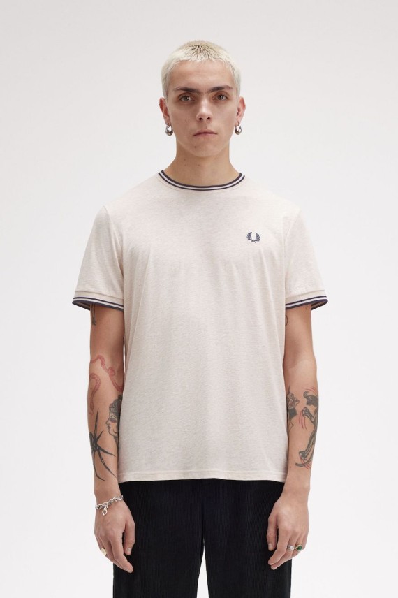M1588 Twin Tipped T Shirt PorridgeMarl/AnchorGrey-W50