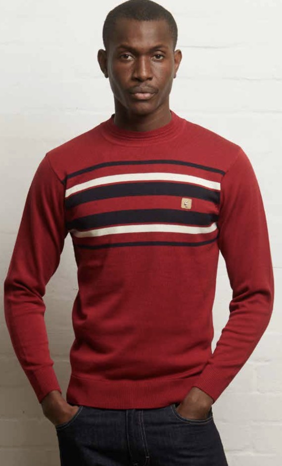 V55GM19 Liam Striped Knitwear Cherry