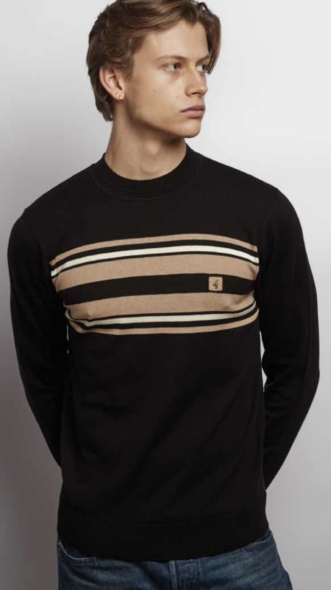 V57GM19 Liam Crew Stripe Knitwear Black