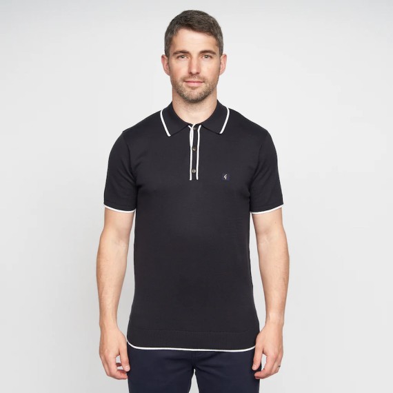 V00GM09S Linekar Tipped Knitted Polo Navy/White