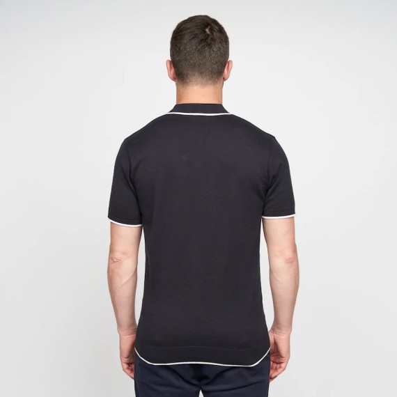 V00GM09S Linekar Tipped Knitted Polo Navy/White