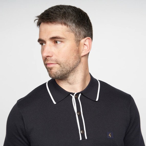 V00GM09S Linekar Tipped Knitted Polo Navy/White