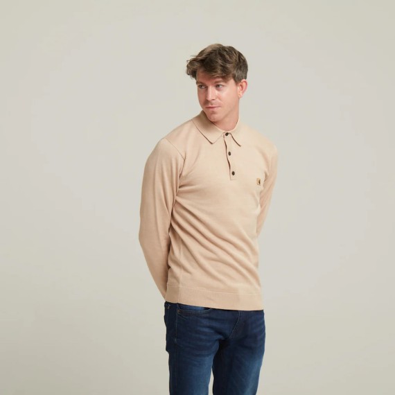 V52GK08 Francesco Long Sleeve Knitted Polo Granola