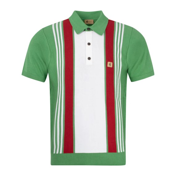 V54GM00 Searle Striped Knitted Polo Shirt Verde