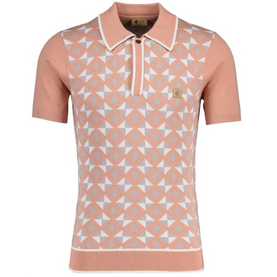 V54GM07 Ted Diamond Knitted Polo Shirt Peach