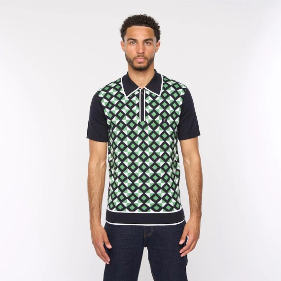 V54GM07 Ted Diamond Knitted Polo Shirt Navy