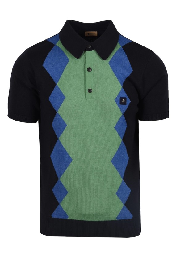 V54GM02 Bond Argyle Knitted Polo Navy