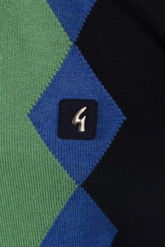 V54GM02 Bond Argyle Knitted Polo Navy