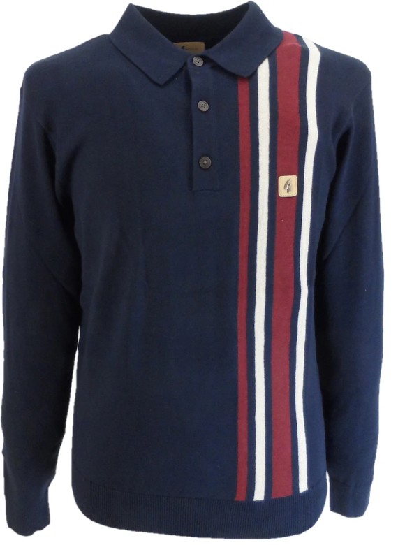 V55GM03 Soda Racing Stripe Long Sleeve Polo Navy