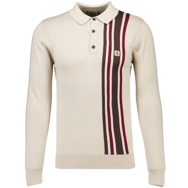 V55GM03 Soda Racing Stripe Long Sleeve Polo Linen