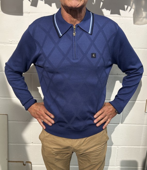 V55GM08 Moore Long Sleeve Zip Knit Polo Atlantic