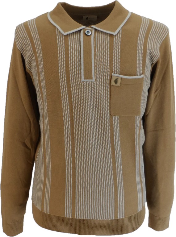 V55GM04 Dante Long Sleeve Knit Polo Nutmeg