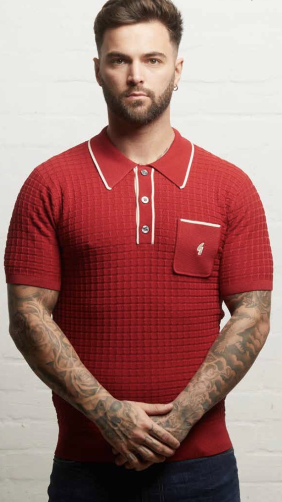 V55GM28 Roy Archive Knit Polo Cherry