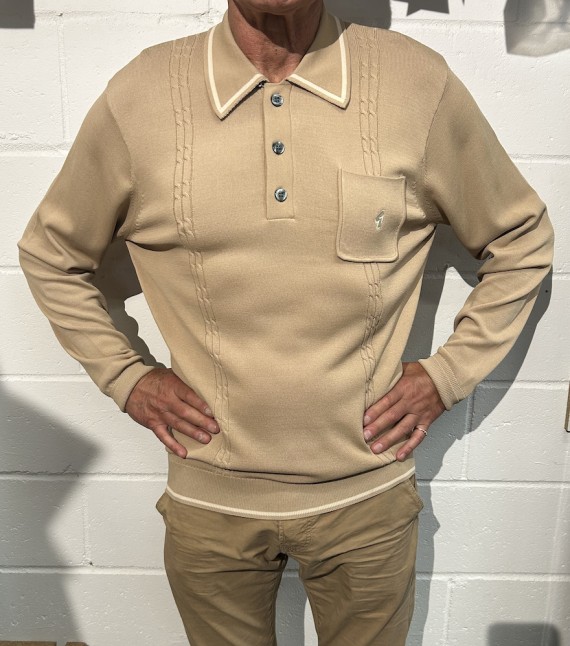 V55GM24 Ned Archive Knit Polo Nutmeg