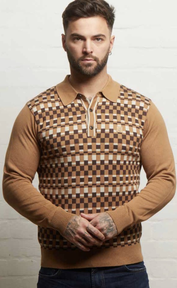 V55GM07 Frankie Long Sleeve Knit Polo Nutmeg