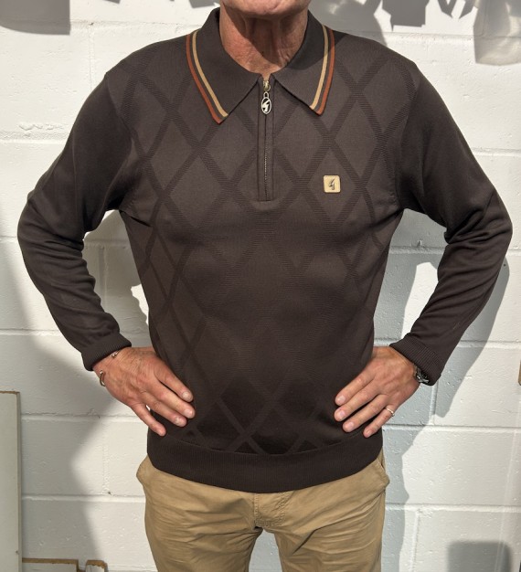 V55GM08 Moore Long Sleeve Zip Knit Polo Clove