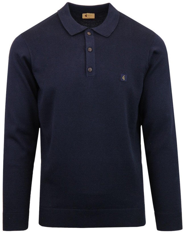 V00GK08 Francesco Long Sleeve Knitted Polo Navy