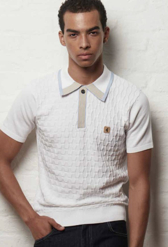 V56GM01 Bourne Textured Knitted Polo White
