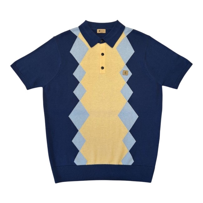 V56GM02 Bond Argyle Knit Polo Delft
