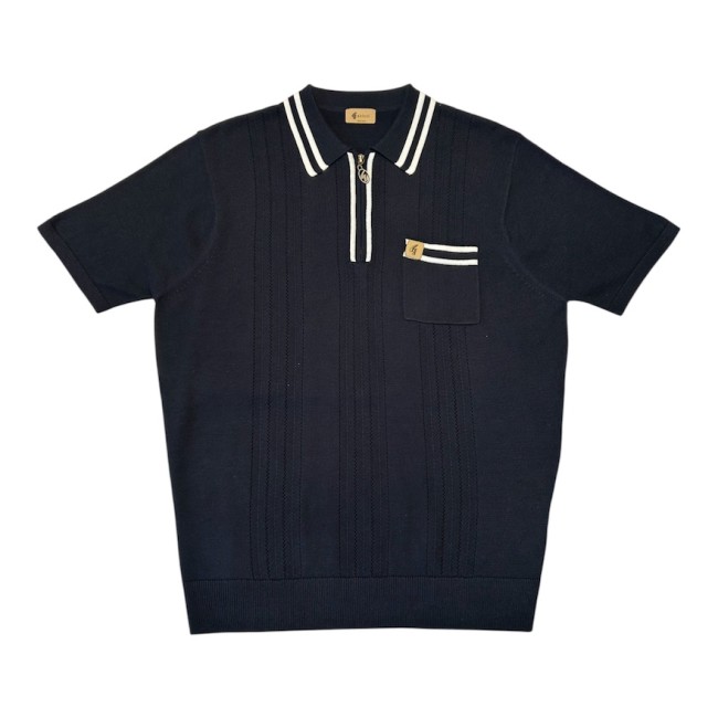 V56GM06 Johnson Zip Knitted Polo Navy